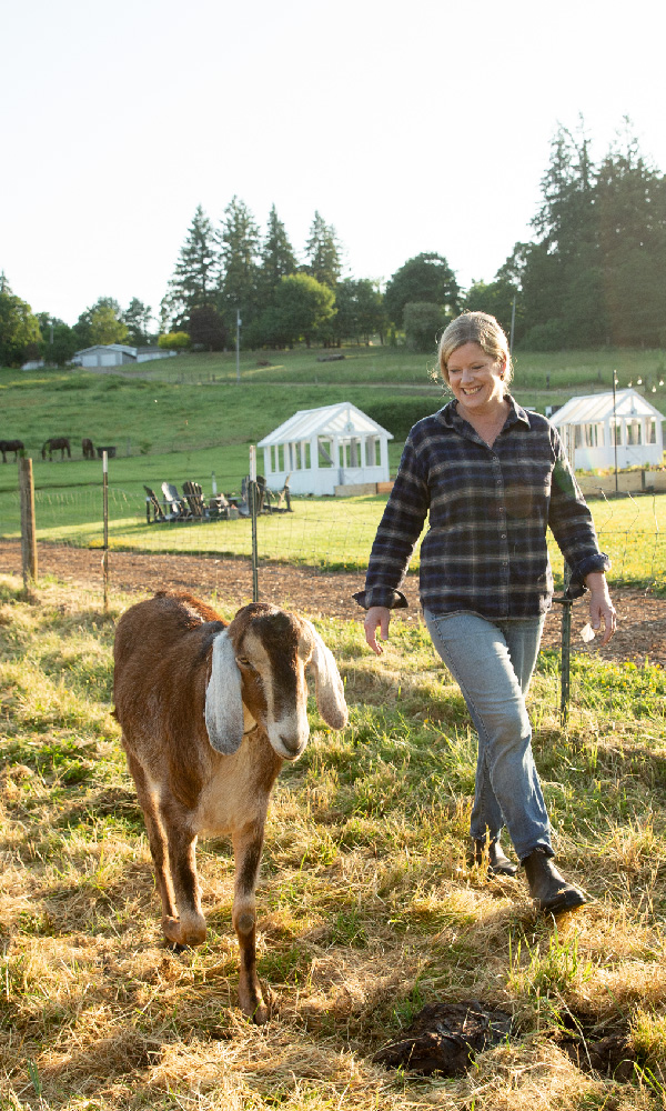 Chef Jessica Hansen with one of her much adored goats at Middleground Farms