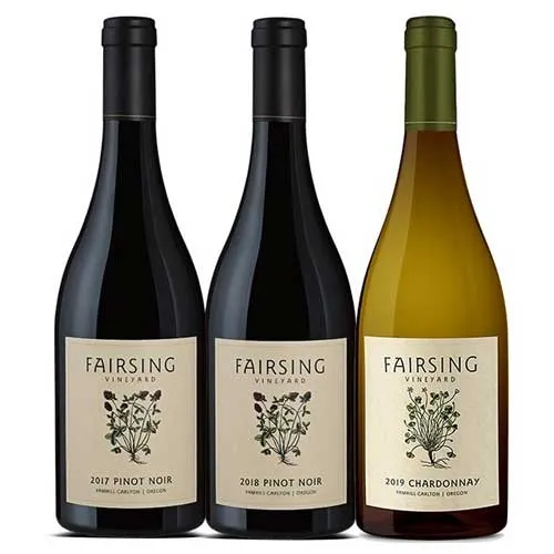 Three bottles of Fairsing Vineyard wines