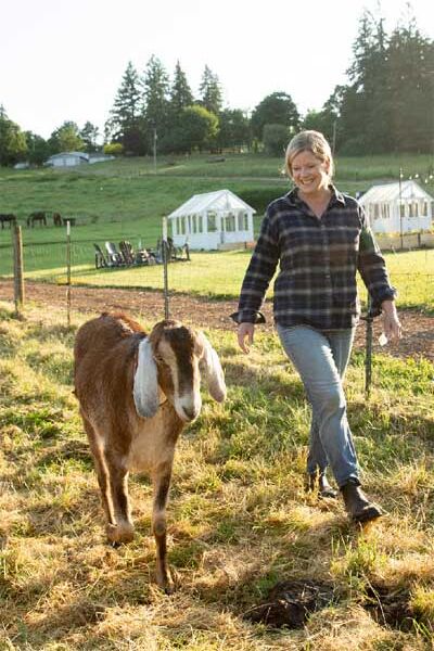 Chef Jessica Hansen with one of her much adored goats at Middleground Farms